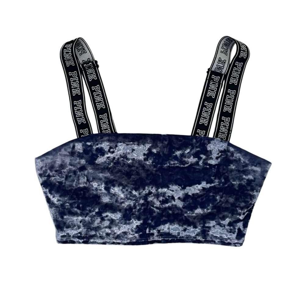 PINK Victorias Secret Brami Crop Bra Top Size S Blue Velvet Adjustable Straps